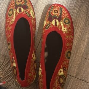 Vibrant Red Embroidered Flats